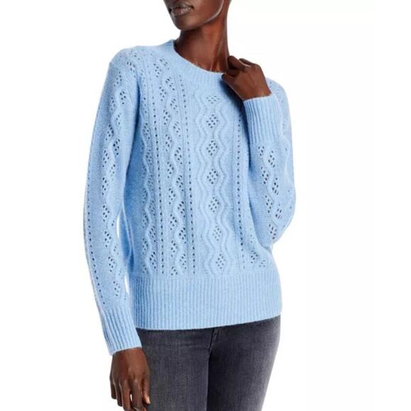 C BY BLOOMINGDALE’S CABLE POINTELLE KNIT CASHMERE SWEATER SZ MED - Picture 1 of 5